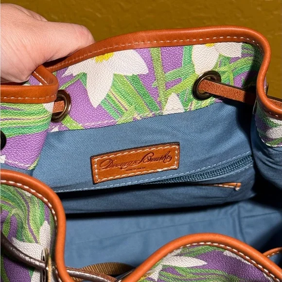Dooney & Bourke Botanical Daffodil Drawstring Bucket Bag & Wristlet Set - Purple - Picture 14 of 16